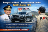 Ilustrasi kendaraan dinas Gubernur Kalimantan Timur yang menjadi sorotan publik, sementara KPK mengingatkan pentingnya transparansi dan akuntabilitas dalam proses pengadaan anggaran daerah.