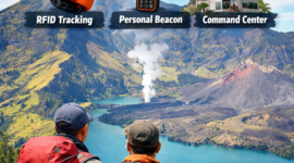 Pendaki menikmati pemandangan indah Gunung Rinjani dan Danau Segara Anak. Sistem keamanan modern diterapkan, termasuk RFID tracking, personal beacon, dan pusat komando, untuk memastikan pendakian lebih aman dan ramah lingkungan./bey suarabrita.com