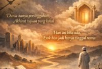 Ilustrasi perjalanan hidup manusia menuju akhirat, mengingatkan bahwa dunia hanya persinggahan sementara. (Foto: Ilustrasi AI)