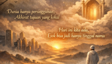 Ilustrasi perjalanan hidup manusia menuju akhirat, mengingatkan bahwa dunia hanya persinggahan sementara. (Foto: Ilustrasi AI)