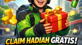 Ilustrasi:
Seorang driver ojek online dengan seragam hijau-hitam memegang kotak hadiah berwarna merah dengan pita emas, di sekitarnya muncul ikon koin, uang, bensin, dan energi. Latar belakang kota modern dengan efek digital dan teks menarik “Kode Redeem Terbaru! Claim Hadiah Gratis!”AI