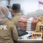 Ilustrasi menampilkan pegawai PPPK di kantor pemerintahan dengan simbol anggaran APBD, tumpukan uang rupiah, dan ikon pendidikan, menggambarkan fokus pada batas belanja pegawai dan dampaknya terhadap PPPK serta layanan pendidikan di daerah.