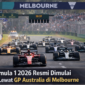 Suasana start balapan seri pembuka Formula 1 musim 2026 pada ajang Australian Grand Prix di Albert Park Circuit, Melbourne, Australia. Para pembalap memacu mobil mereka pada lap awal balapan yang menandai dimulainya musim F1 2026.
