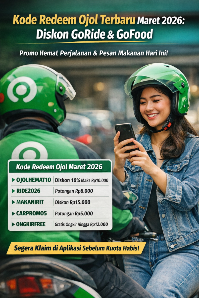 Pengguna ojek online memanfaatkan kode redeem terbaru Maret 2026 untuk mendapatkan diskon GoRide, GoCar, dan GoFood. Promo ini bisa diklaim langsung melalui aplikasi sebelum kuota habis.