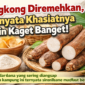 Ilustrasi singkong segar beserta olahannya seperti keripik dan tepung tapioka yang dikenal sebagai sumber karbohidrat alternatif kaya manfaat bagi kesehatan dan ekonomi masyarakat./AI/suarabrita.com 