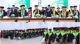 Suasana Sidang Senat Terbuka Wisuda XII IAIN Kerinci Tahun 2026. Rektor bersama jajaran senat dan tamu undangan menghadiri prosesi wisuda yang diikuti ratusan lulusan program sarjana dan pascasarjana (S2) sebagai tanda resmi penyelesaian studi dan pengukuhan gelar akademik.