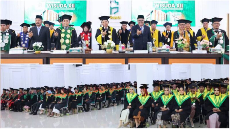 Suasana Sidang Senat Terbuka Wisuda XII IAIN Kerinci Tahun 2026. Rektor bersama jajaran senat dan tamu undangan menghadiri prosesi wisuda yang diikuti ratusan lulusan program sarjana dan pascasarjana (S2) sebagai tanda resmi penyelesaian studi dan pengukuhan gelar akademik.