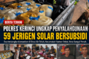 Personel Satreskrim Polres Kerinci menunjukkan barang bukti berupa 59 jerigen berisi BBM bersubsidi jenis solar, satu unit mobil Mitsubishi L300, serta dua tersangka yang diamankan dalam pengungkapan dugaan penyalahgunaan pengangkutan dan niaga BBM bersubsidi di Desa Air Teluh, Kecamatan Kumun Debai, Kota Sungai Penuh. Foto: Satreskrim Polres Kerinci.