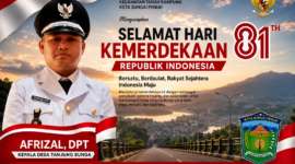 Keterangan Foto: Afrizal, DPT, Kepala Desa Tanjung Bunga, Kecamatan Tanah Kampung, Kota Sungai Penuh, mengucapkan Selamat Hari Kemerdekaan ke-81 Republik Indonesia. Semangat persatuan, gotong royong, dan kerja nyata untuk mewujudkan Desa Tanjung Bunga yang semakin maju, mandiri, dan sejahtera. Dirgahayu Republik Indonesia! Merdeka! 🇮🇩